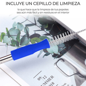 Cannucce Riutilizzabili Ecologiche in Acciaio Inossidabile da 21 cm con Spazzola per la Pulizia, Set 1 Spazzola e 2 Cannucce - Product Image 6