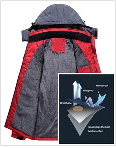 Veste de Ski Snowboard d'hiver imperméable pour hommes poche avant à capuche coupe-vent de haute qualité toile tissu chaud pour l'extérieur - Product Image 4