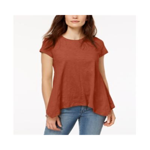 T-shirt da donna Style & Co casual con orlo a fazzoletto, traspirante 100% cotone, taglia XS, vestibilità ampia, decorazione corta in pizzo - Product Image 1