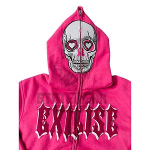 Ventes en gros de sweats à capuche pour hommes avec fermeture éclair intégrale, logo personnalisé, impression en relief, streetwear, coton, surpiqûres contrastées, fermeture éclair intégrale, unisexe - Product Image 2