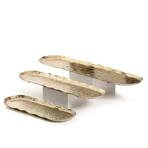 Juego de 3 Bandejas de Servir de Aluminio de Diseño Art Deco Moderno para Hoteles, Bodas y Fiestas, Bandeja de Servir Comida y Fruta Hecha a Mano - Product Image 1