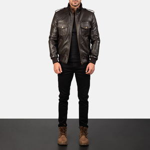 Veste en cuir véritable et toile élégante pour homme, col montant, haute qualité, manches longues, manteau d'hiver, logo sur le devant, antibactérien - Product Image 1