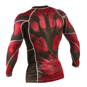<b>Men</b> Full Sleeve Heat-Transfer Printed Spandex/Polyester Rash Guard Red Black Skull Print <b>Compression</b> Quick Dry Breathable Sport - Product Image 5