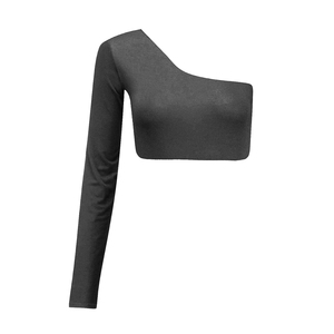 Haut court à épaule unique personnalisable noir uni pour femmes coupe ajustée dos nu design respirant mode durable pour adultes - Product Image 1