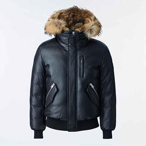 Veste bomber en cuir d'hiver, ourlet en tricot côtelé et poignets coupe-vent, veste en cuir classique de haute qualité pour homme - Product Image 1
