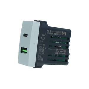 ETTROIT USB caricatore presa modulo 2 porte 3.1A USB-A + USB tipo C colore griy compatibile con Bticino Living International - Product Image 2
