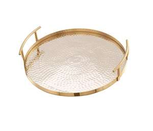Plateau décoratif multifonctionnel fait main en acier inoxydable doré de 5,5 pouces, léger, écologique et au design moderne, idéal pour bijoux de mariage - Product Image 1