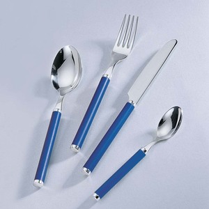 Couverts de créateur à poignée de simplicité épaisse réutilisables en acier inoxydable poli miroir argenté avec ensemble de couverts à poignée en résine noire - Product Image 6
