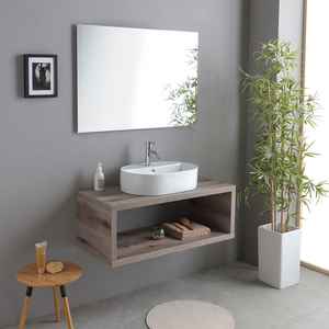 Mueble de Baño de Pared de Roble Fósil de 100 CM con Lavabo Ovalado Kos, Conjunto de Baño - Product Image 1