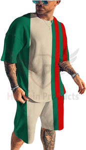 Ensemble de shorts pour hommes grande taille décontractés High Street Tissu tricoté à manches courtes d'été à motif de rayures Respirant Importé Pakistan - Product Image 3