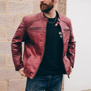 Automne hiver hommes couleur unie en cuir moto veste 5XL fermeture éclair manteau col montant à manches longues Style de rue tissu Blazer - Product Image 6