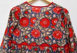 เดรสยาวถึงเข่าลายดอกไม้ของผู้หญิงชุดเดรสลำลองฤดูร้อนมีกระดุมแขนยาวเอวธรรมชาติ - Product Image 3