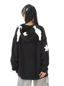 Japonés Kawaii ala con capucha sudadera suelta mujer otoño tejido manga larga cremallera estrella cárdigan abrigo de gran tamaño Y2K - Product Image 6