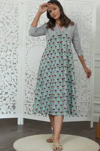 Vestido informal floral para mujer La mayoría de las ventas de moda para citas casuales Ir de compras City Walks 100% algodón tejido lavable directamente India - Product Image 2