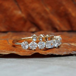 0,88 CTW Lab Grown Diamond Half Eternity Pave Set en oro amarillo CVD Wedding Band Anillos de regalo de aniversario - Product Image 4