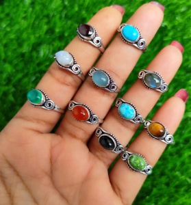 La Mayoría de tendencias, venta al por mayor, anillos de moda azul Vintage, mezcla Natural de piedras preciosas, joyería de latón impermeable chapada en plata esterlina - Product Image 4