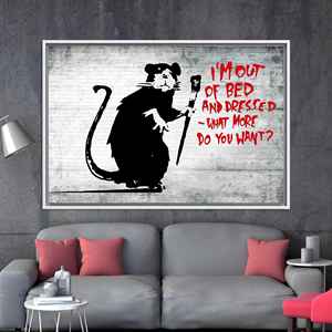 Tableau imprimé sur toile : Décoration murale avec motif graphique Banksy Rat, toile encadrée blanche - Product Image 1