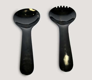 Juego de Servidores de Ensalada de Cuerno Natural Negro Sólido, Hecho a Mano, con Elegantes Asas Integradas Minimalistas, Cuchara Grande para Mezclar - Product Image 5