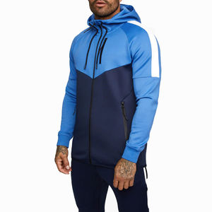 Tenue de sport personnalisée OEM pour hommes, survêtement, sweat à capuche zippé et jogger, ensemble patchwork de survêtements de sport à blocs de couleurs, 2 pièces - Product Image 2