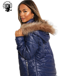 UNIQUE GYM WEAR Blouson matelassé en toile imperméable écologique pour femme, col amovible, capuche, fermeture éclair, longueur standard - Product Image 4