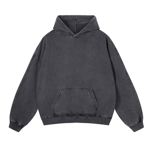 Wholesale Heavyweight <b>Fleece</b> 100% Polyester Men's Vintage Acid Wash <b>Black</b> High Quality Customizable Hoodie - Product Image 1