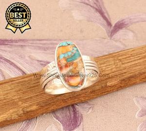 925 Sterling Silver Vintage Oyster Turquoise Gemstone Spinner Ring Sculptée à la main Poire Cut pour les mariages ou les fêtes des femmes - Product Image 3