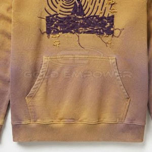 Fournisseur de vêtements en gros – Ensemble décontracté deux pièces pour homme, grande taille, hiver, avec capuche, broderie effet vieilli, tissu délavé - Product Image 6