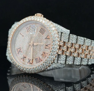 Reloj de diamantes de moissanita de oro rosa de 10K, reloj único de moissanita, reloj automático, reloj para adultos, acero inoxidable - Product Image 3