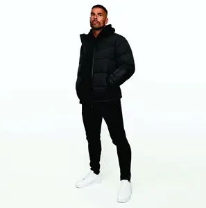 100% Polyester Full Zip Padded Lining Black men Resolute Puffer Coat with 2 Front Pouch Pockets