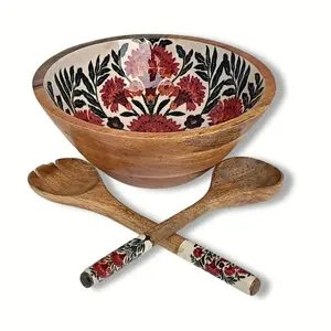 Tazón de Madera Ecológico Hecho a Mano con Arte Impreso para Decoración de Cocina, Incluye Dos Cucharas - Product Image 2