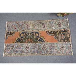 Classic Orange Green Vintage Turkish Rug 2.1x3.8ft Handmade Patchwork Design Wool Viscose Material Latex Backing for Living Room - Product Image 2