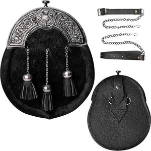 ONSTYLE SPORTS Kilt semi-habillé écossais avec chaîne de ceinture en cuir Fourrure de lapin Kilt en cuir Sporran multi-design durable - Product Image 1