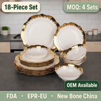 Service de table en porcelaine de qualité commerciale, 18 pièces, en nouvelle porcelaine fine avec bordure dorée électro-plaquée, pour hôtel et restaurant
