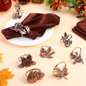 ห่วงใส่ผ้าเช็ดปากเหล็กมีดอกไม้เมเปิ้ลใช้ซ้ำได้สำหรับการชุมนุมในครอบครัวในชีวิตประจำวันของตกแต่งโต๊ะอาหาร - Product Image 1