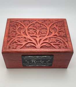 <b>Pet</b> <b>Urn</b> for Ashes Cremation Vintage Elegant Hand Carved Mango Wood Memory Box in Barn Red Color - Product Image 4