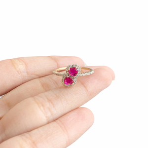 IGI Certified Twin Heart Ruby Halo Diamond Ring 14K Pure Gold Lab Diamond Birthstone Ring Romantic Bypass Promise Ring <b>for</b> <b>Her</b> - Product Image 5