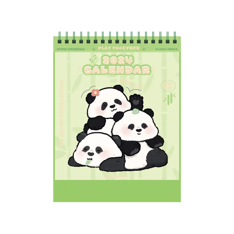 2024 son yaratıcı sanat el çizilmiş sevimli Panda özel aylık masa takvimi planlayıcısı