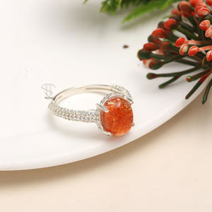 925 argent Sterling massif pierre de soleil naturelle semi-précieuse pierre précieuse ovale coupe bague en grappe pour les femmes à la main produit Premium - Product Image 3