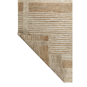 พรมปูพื้นลายทางสีเบจน้ำตาลถักมือจากเส้นใยปอกระเจาและป่าน  แบบทอเรียบ สำหรับบ้าน ทางเดิน รูปทรงสี่เหลี่ยมผืนผ้า ลายพิมพ์นามธรรม-PKJT-156 - Product Image 5