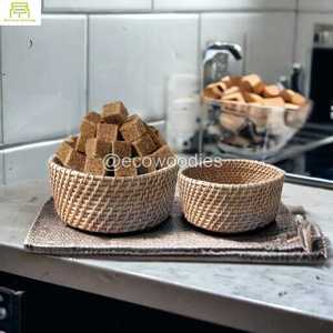 Plateau de paniers tissé en rotin PP tissé à la main avec poignée Table à thé Snack assiette de fruits salon ménage plateau en rotin - Product Image 5