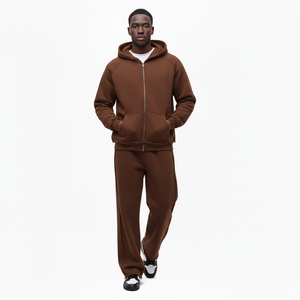 Conjunto de chándal de algodón 100% grueso para hombre, rojo, con sudadera con capucha de forro polar y cremallera, y pantalones de chándal de pierna ancha, estilo urbano, fabricante. - Product Image 5