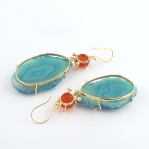 ต่างหูสเตทเมนต์คุณภาพสูงขนาดใหญ่ชิ้นอาเกตแท้พร้อมต่างหูแขวนคาร์เนเลียนทองเหลือง 18k ชุบทองปาร์ตี้สวมห้อย - Product Image 4