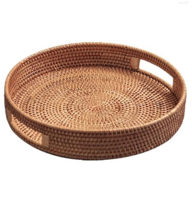 Vaisselle de qualité supérieure Plateau de service en rotin de forme arrondie Plateau de service pour aliments et desserts Plateau en rotin de meilleure conception - Product Image 1