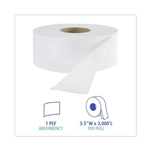 Papier toilette Boardwalk Jr. 1 pli, 3-1/2 pouces Rouleau géant de 2000 pieds, blanc doux, 12 par carton - Product Image 3