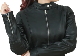แจ็กเก็ตผู้หญิงแบบมีซิปแบบลำลองหนังแท้มีผ้ายีนส์ระบายอากาศได้ดีดีไซน์ใหม่ - Product Image 5