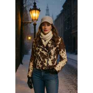 Veste en cuir de vachette légère pour femme, veste bomber en satin surdimensionnée, matelassée, avec patchwork personnalisé, tendance et audacieuse pour l'automne - Product Image 2