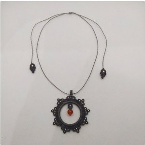 Dark Gray Mandala Micro Macrame Necklace Carnelian Pearl and Silver Gemstone <b>Pendant</b> Labradorite Choker, <b>Moonstone</b> Pearl Neckla - Product Image 2