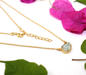 Real moda aguamarina piedra preciosa colgante collar delicado 18K oro cadena joyería para mujeres niñas venta al por mayor forma a granel India - Product Image 1