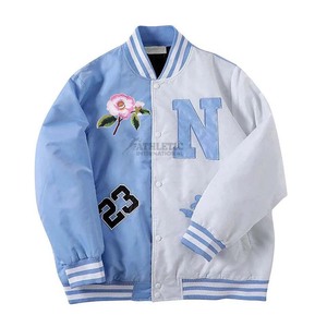 OEM moda ropa de hombre chaquetas universitarias a rayas personalizado Stand Collar suelto Patchwork Letterman College chaqueta de béisbol para los hombres - Product Image 2