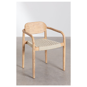 Silla de exterior de madera maciza Latucia con asiento de cuerda tejida con acabado natural - Product Image 1